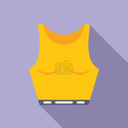 Lebendige flache Design-Ikone eines gelben Sport-BHs mit Schatten auf lila Hintergrund