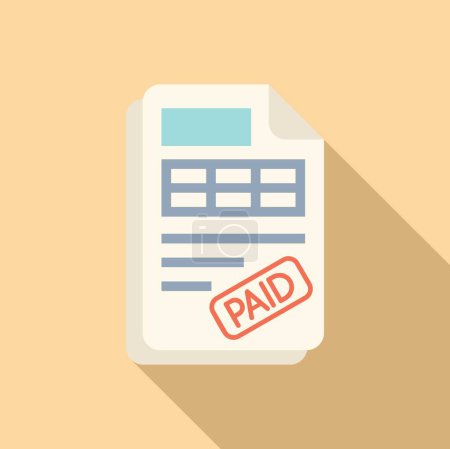 A flat design icon depicting a paid invoice, with long shadow on a beige background