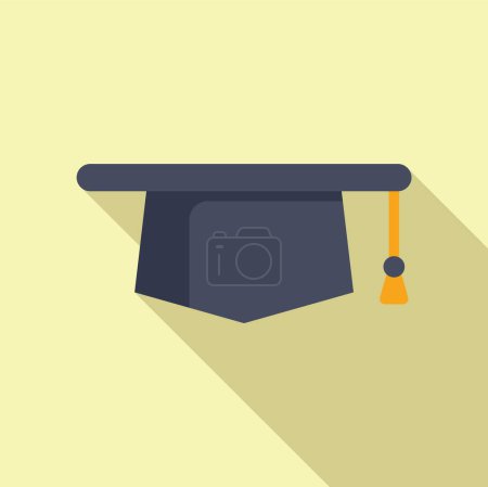 Flat design illustration of a black graduation cap with tassel on a cream backdrop