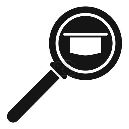 Black and white graphic of a magnifying glass focusing on a folder, symbolizing search and organization