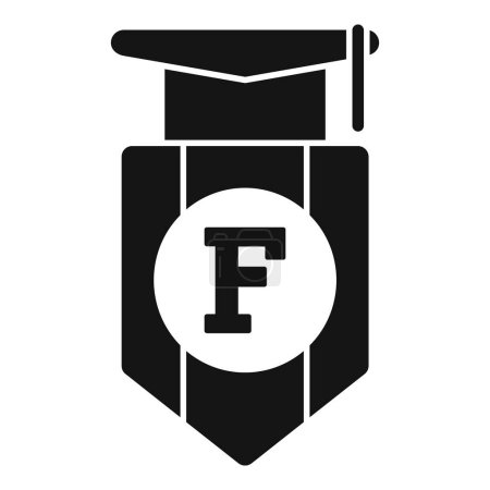 Black and white vector icon of a graduation emblem with the letter f, perfect for educational themes