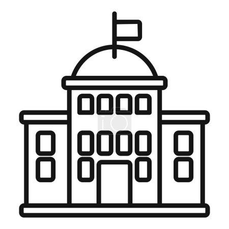 Regierungsgebäude Liniensymbol mit Fahne und Stadtbild in schwarz-weiß minimalistischer Vektorillustration des städtischen Gerichtsgebäudes und des Symbols der Stadtverwaltung