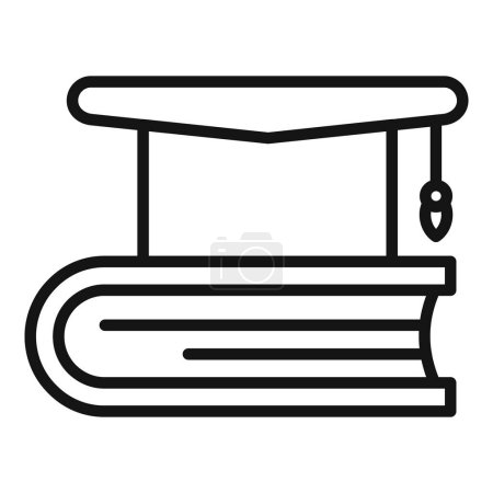 Icône de dessin de ligne simple avec une casquette de graduation au sommet d'une pile de livres