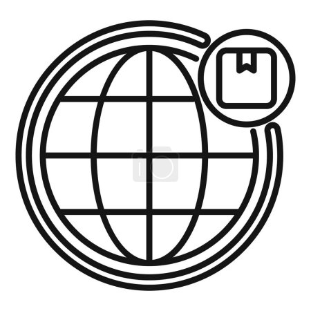 Simplistic worldwide delivery logo concept with a black and white graphic representation of global shipping and transportation services on a round design vector