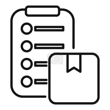 Isolated line art icon of a clipboard with bullet points and a package with a ribbon