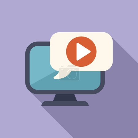 Flat design illustration of a computer monitor with a video play icon in a speech bubble