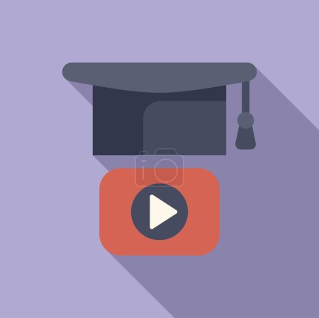 Flat design of a graduation cap over play button, symbolizing elearning