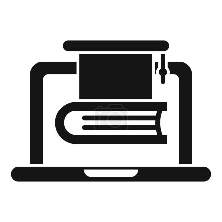 Bold vector icon illustrating a laptop with a book, symbolizing digital learning and online education