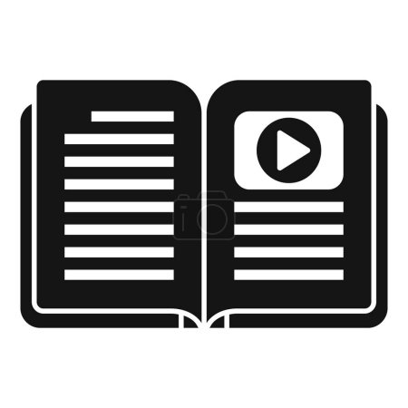 Ilustración vectorial de un libro abierto con un símbolo de video de reproducción en una página