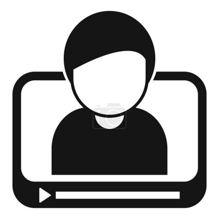 Virtual online video communication icon with minimalist design for distance learning, remote work, teleconferencing, and social media networking on web platforms