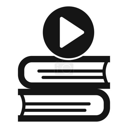 Ilustración de Icono en blanco y negro que simboliza el aprendizaje en línea con libros apilados y un símbolo de juego - Imagen libre de derechos