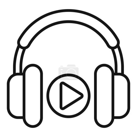 Icône d'art en ligne noire avec écouteurs overear avec un symbole de jeu central sur fond blanc