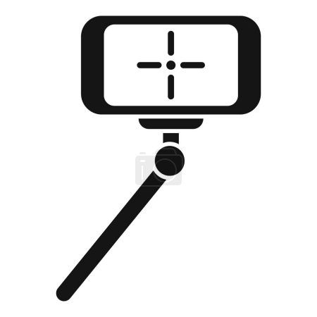 Minimalistic black icon of a selfie stick, isolated on a white background, suitable for web and print