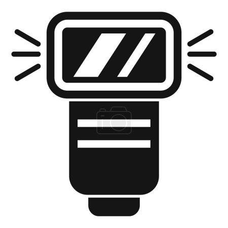 Professional camera flash icon for photography equipment and gear. Vector illustration of bold and simple graphic design element. Symbol for studio lighting and digital enhancement