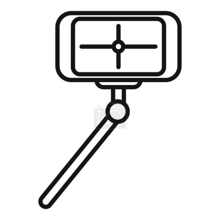 Simplified minimalist line art vector illustration of a selfie stick icon in monochrome. Isolated black and white. Flat modern design. Perfect for web and app user interface