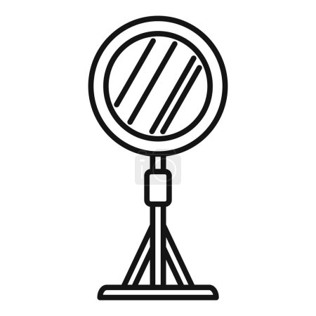Dessin en ligne noir et blanc d'un microphone vintage classique, idéal pour les icônes et les logos