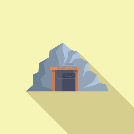 Cartoon mine entrance vector illustration with flat design concept of rock structure and cave mineral extraction resource industry shaft icon for treasure hunt adventure and environmental impact symbo