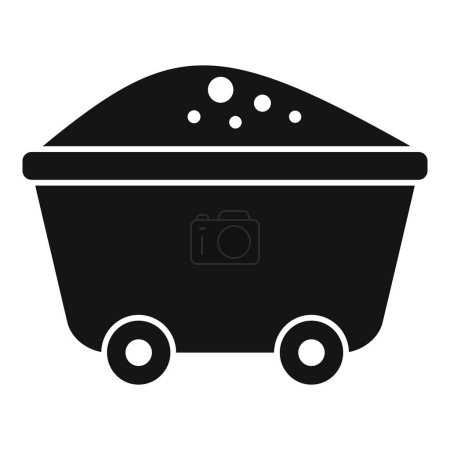 Illustration for Vintage coal mine cart icon in simple black and white design, isolated vector silhouette graphic illustration for mining industry transportation equipment and resource hauling - Royalty Free Image