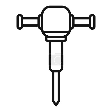 Illustration for Construction jackhammer icon illustration in black and white silhouette isolated on white background, representing the industry tool used for demolition, breaking, and heavy machinery work - Royalty Free Image