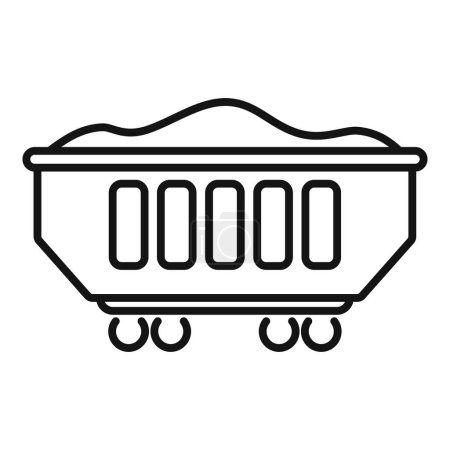 Illustration linéaire simple d'un chariot minier rempli de minerai isolé sur fond blanc