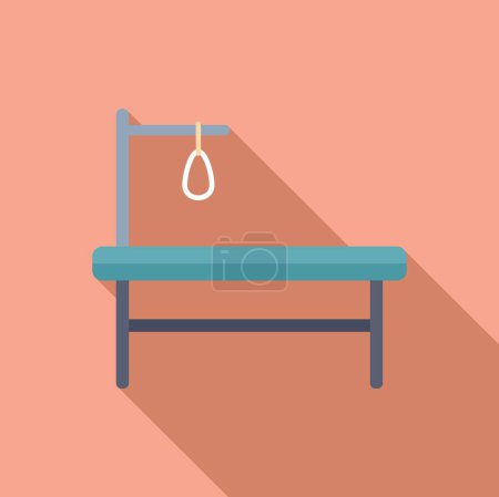 Flat design vector of a simple hospital bed with a saline iv bag on a peach background