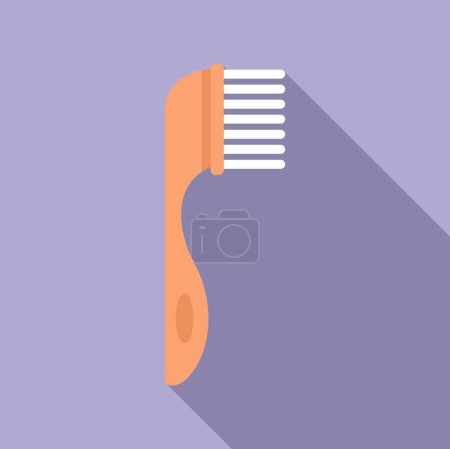 Diseño plano icono vectorial de un peine de pelo marrón con sombras sobre un fondo púrpura