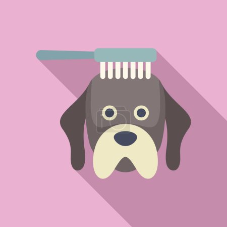 Illustration for Whimsical icon of a cartoon dog with a comb on its head, showcasing pet grooming - Royalty Free Image