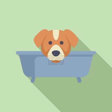 Illustration for Cute flat design vector illustration of a cartoon dog in a bathtub on a shaded background - Royalty Free Image