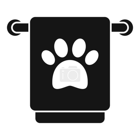 Illustration for Black and white icon of a towel with a pet paw print, ideal for pet care symbols - Royalty Free Image