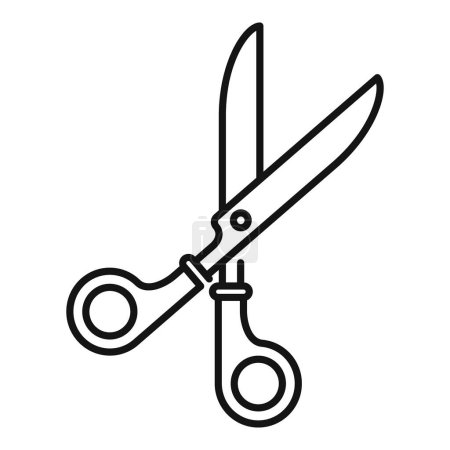 Black and white line art vector of a pair of open scissors, isolated on white background