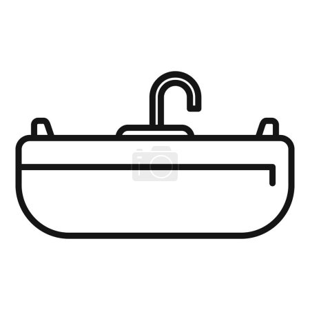 Black and white vector drawing of a contemporary bathroom sink with faucet
