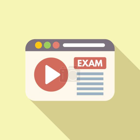 Flat design of a web browser window displaying an online exam page, with play button