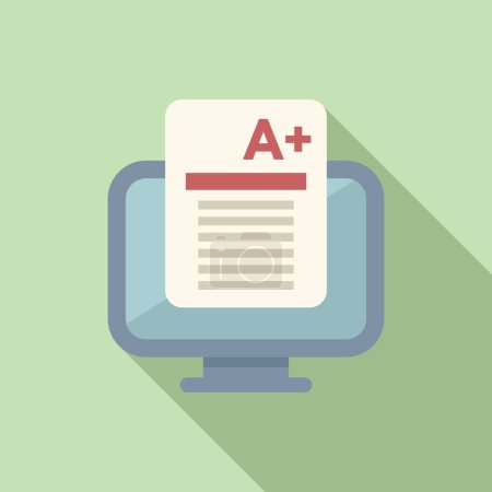 Flat design illustration of a computer monitor displaying an a plus grade, symbolizing academic success