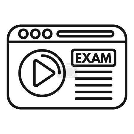Simplified black and white icon representing an online examination interface with video play button
