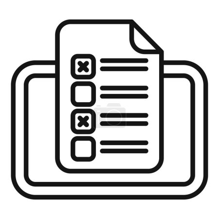 Black and white clipboard with checklist icon in line art vector illustration, a simple and efficient organizational tool for managing tasks and responsibilities in the office