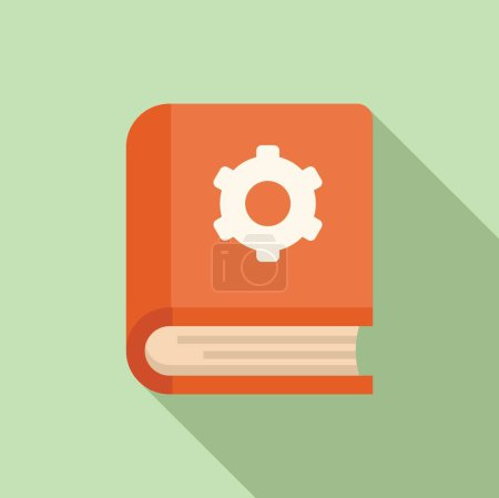 Modern flat design technical education concept icon illustration with vector cogwheel. Engineering book. And gear symbol in orange color. Representing academic knowledge. Expertise