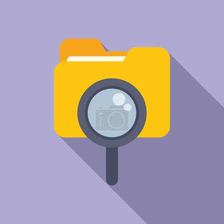 Flat design of a magnifying glass over a folder, symbolizing data search