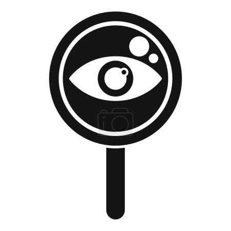 Schwarz-weißes Symbol mit einem Auge unter der Lupe, das Suche und Fokus symbolisiert