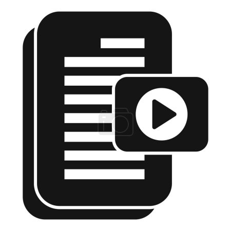 Ilustración de Icono negro que simboliza el aprendizaje electrónico con documento de texto y botón de reproducción para cursos de video - Imagen libre de derechos