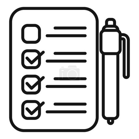 Simple line icon design of a checklist complete with checkboxes and a pen