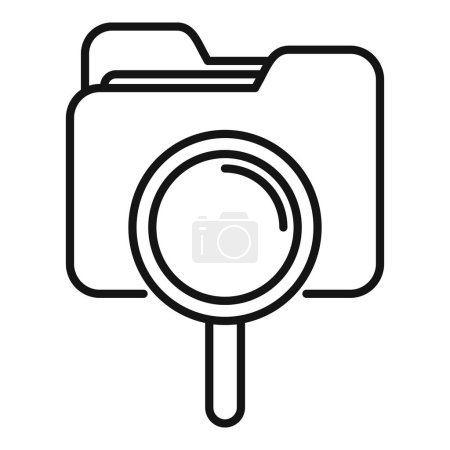 Black and white line art of a magnifying glass over a folder, representing search or find document concept