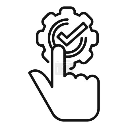Line art illustration of a finger selecting a confirmation check mark symbol