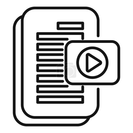Icône en noir et blanc représentant un document avec un bouton de lecture, symbolisant un cours en ligne ou un tutoriel