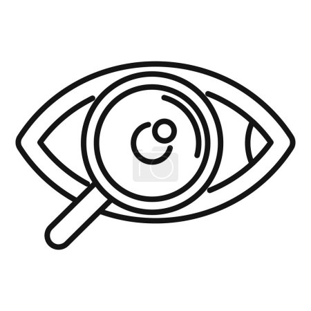 Un dibujo de línea minimalista de un ojo con una lupa centrada en la pupila