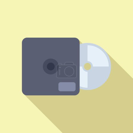 Ilustración vectorial de un icono de unidad cddvd de diseño plano con una sombra sobre un fondo pastel