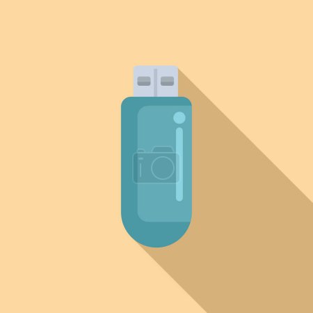 Ilustración de Moderna ilustración de diseño plano de una unidad flash USB azul con sombra sobre un fondo beige - Imagen libre de derechos