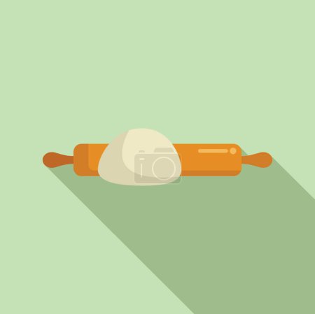Flat vector illustration of a rolling pin with a mound of dough ready for baking