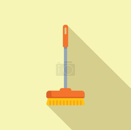 Minimalist icon depicting a red floor brush with a long handle on a beige background
