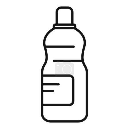 Vereinfachende schwarze Linienzeichnung einer wiederverwendbaren Plastikwasserflasche, isoliert auf weißem Hintergrund