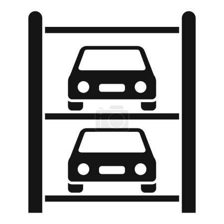 Black and white vector icon depicting a twolevel car parking structure